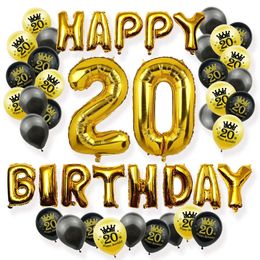 20th Birthday Party Decorations Happy Birthday Ballon Banner Number Mylar Foil en Latex Ballon Anniversary Anniversary Decor 240509