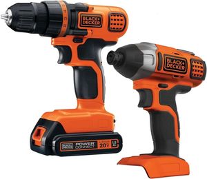 20V max snoerloze boor en impact driver power tool combo kit met batterijlader bd2kitcddi 240407