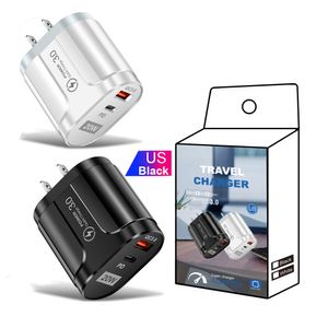 20W Adaptateur Dual Adaptor Fast Charger QC3.0 PD PLIGNE DE VOYAGE DE VOYAGE CHARGEUR MUR POUR IPICHE 15 Samsung S24 S23 S22