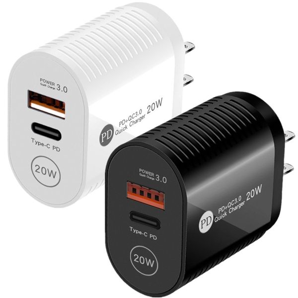 20W double ports PD USB C chargeur type c Qc3.0 chargeur mural EU US AC adaptateurs de chargeur de voyage pour IPad Iphone 15 11 12 13 14 Huawei Samsung téléphone Android avec boîte de vente au détail