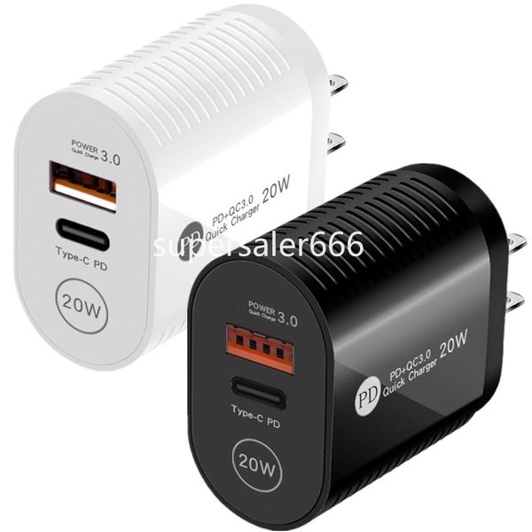 20W Dual Ports PD USB C Chargeur Type C Qc3.0 Chargeur mural EU US AC Adaptateurs de chargeur de voyage pour IPad Iphone 15 11 12 13 14 Huawei Samsung S1 avec boîte de vente au détail