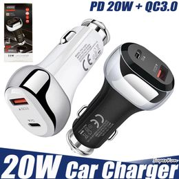 Chargeur de voiture rapide 20W QC3.0 + PD Type C 3A Adaptateur de charge rapide USB pour téléphone portable avec boîte de vente au détail