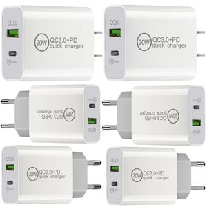 20W 12W QC3.0 Puertos duales Tipo c USB C Cargador PD Eu EE. UU. PD Cargadores de pared para iphone 14 15 Samsung Htc Huawei teléfono Android