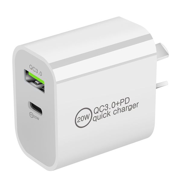 Chargeur USB rapide 20W charge rapide Type-C PD EU US UK Australie prise chargeur USB avec boîte