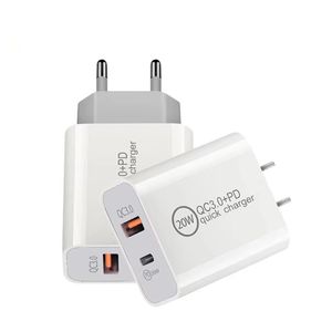 20W snelle wandlader Quick Charge Type C PD opladen Home Travel Chargers Adapter voor iPhone Samsung EU US Plug USB QC 3.0 Telefoonlader met winkelbox