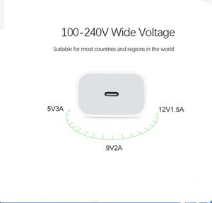 20W PD Type C Chargeurs USB Super Fast Charge EU US PLIG ADAPTER TÉLÉPORT DE TÉLÉPORT VILLE CHARGEUR IPHONE RABLE