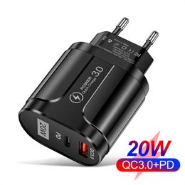 20W QC3.0 charge rapide pd type c chargeur rapide chargeur de téléphone usb double port pour cargador