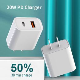 20W Speed ​​Lader PD Power Delivery Dual Port USB-A Type-C Fast Charge Block Plug voor Apple Samsung