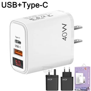 Adaptateur de chargeur mural LED 20W type-c + USB à double Port, affichage numérique, EU/US/UK, adapté pour smartphone iphone Samsung