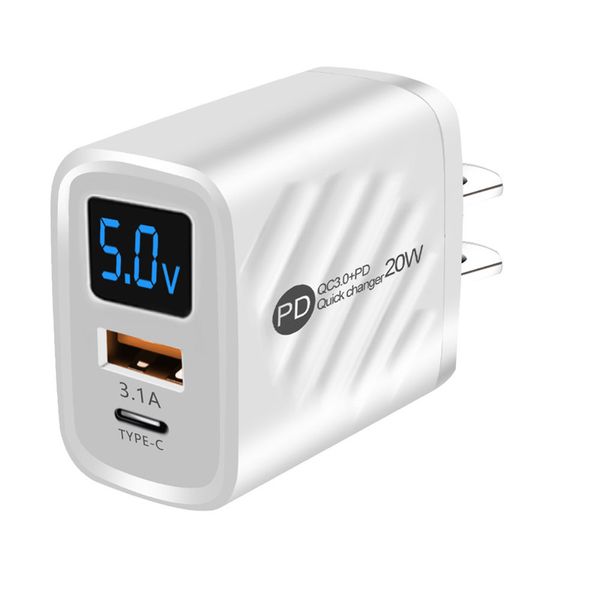 Chargeur 20W USB + TYPE-C Ecran LCD 5 v2. 4 une prise US EU PD + chargement USB