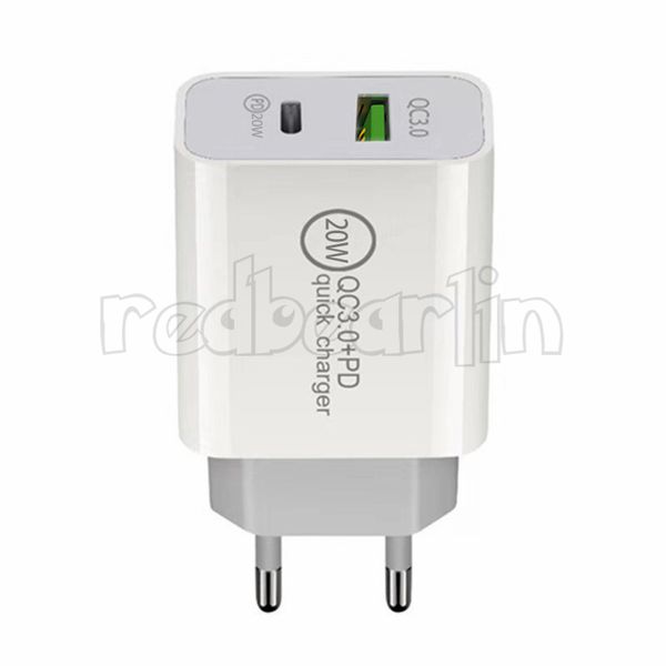 Chargeur mural USB 20W, charge rapide, EU US PD QC3.0 Ac, adaptateur d'alimentation de voyage à domicile pour téléphone Samsung Xiaomi Huawei android