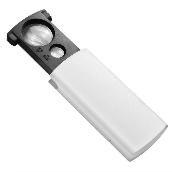 Lupa iluminada de 20x 45x, lupa para microscopio, joyeros, lupa para ojos con luz LED y UV, lupas de mano para sellos de joyería 92045