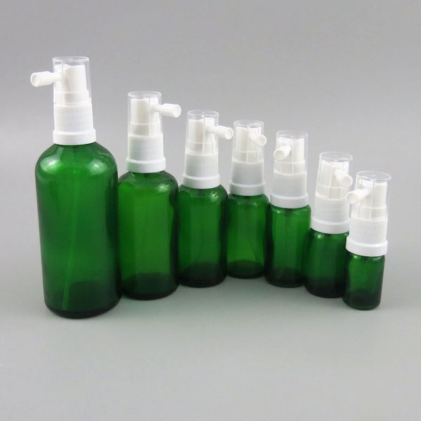 Flacon pulvérisateur Nasal vide rechargeable en verre vert, 20 pièces, avec atomiseur blanc en plastique, récipient d'eau de maquillage, voyage, usage domestique, 5ml-100ml