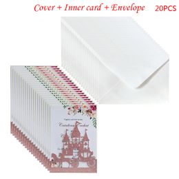 20x Invitations de mariage Carte paillette Crécrément Castle Invite Enveloppe Bride Douche