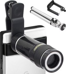 20x zoom universal gran angular teleobjetivo lentes de cámara de teléfono celular con trípode extensible, compatible para Samsung Huawei Xiaomi y iPhone negro
