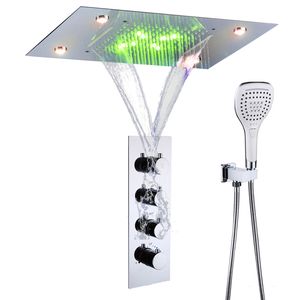 Cabeza de lluvia de ducha LED de 20x14 pulgadas Techo de techo de baño integrado Termostático de ducha de ducha set