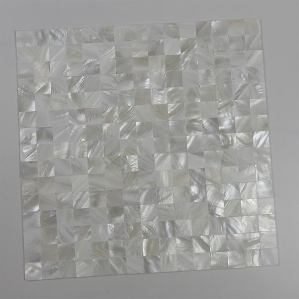 Mosaico de concha de nácar de color blanco de 20x20mm, azulejo sin costuras, respaldo de malla, azulejo de pared de baño #MS1232890