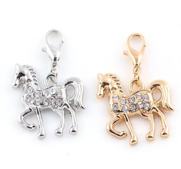 20x23mm couleur or argent 20 PCSlot strass cheval pendentif charme bricolage accrocher accessoire adapté pour médaillon flottant Jewelrys1959891