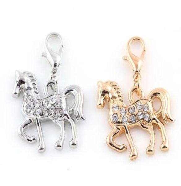 Pendentif cheval en strass, couleur or argent, 20x23mm, 20 pièces, breloque, accessoire de suspension adapté au médaillon flottant, bijoux 5846748