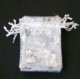 20X30CM 100 pièces blanc papillon Organza bijoux de mariage sac cadeau 70x90mm sacs de fête PoucheS6610048