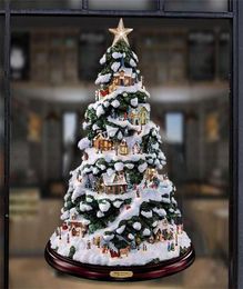 20x30 cm arbre de cristal de noël père noël bonhomme de neige rotatif Sculpture fenêtre pâte autocollant hiver année fête décoration de la maison 211028121674