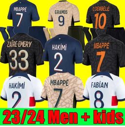 2023 2024 Maillots de football Paris Soccer Jerseys MBAPPE Lee Kang dans HAKIMI 23 24 Paris FOOTBALL CHEMISE MARQUINHOS VERRATTI Maillot Foot Hommes Enfants KIT