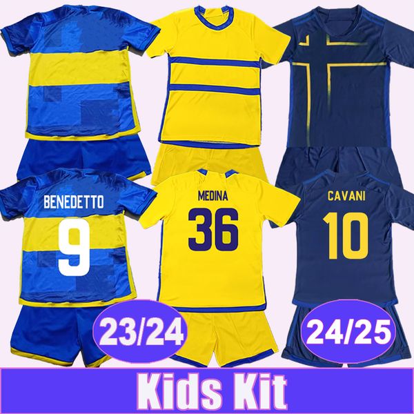 23 24 Boca Juniors Kid Kit Soccer Jerseys Cavani Fernandez Benedetto Marcos Rojo Zeballos Advincula Home Away 3rd Football Shirts