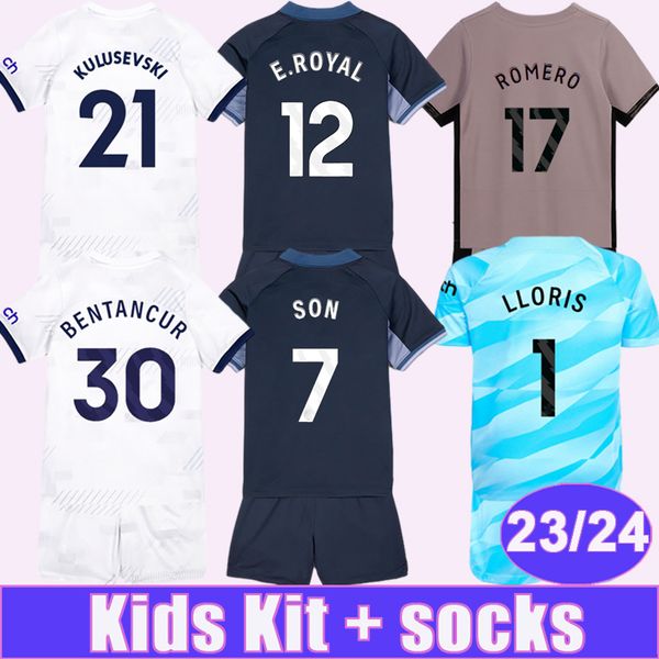 2023 24 SANCHEZ SON Kid Kit Soccer Jerseys HOJBJERG ROMERO BENTANCUR MADDISON Accueil Blanc Extérieur 3ème Gardien Costume Enfant Maillot de Football Uniformes Courts