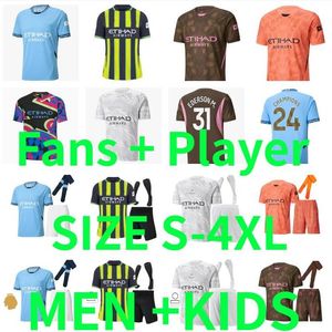24 25 Mancheste Man City Grealish de Bruyne Soccer Jerseys 2024 2025 Man Cities Rodrigo Foden Haaland voetbalshirt Bernardo Mahrez Men Kids Kits Player -versie