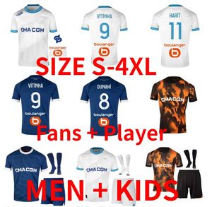 23 24 Marseille Ounahi Claus Soccer Jerseys AUBAMEYANG VERETOUT NDIAYE VITINHA 2023 2024 Sous GUENDOUZI GIGOT Chemises de football Hommes Kit Enfants Fans Player Version