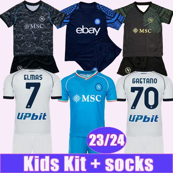 23 24 Naples Kids Kit Soccer Jerseys OSIMHEN KVARATSKHELIA ZIELINSKI POLITANO ELMAS NATAN Home Away 3ed Vêtements d'entraînement Chemises de football