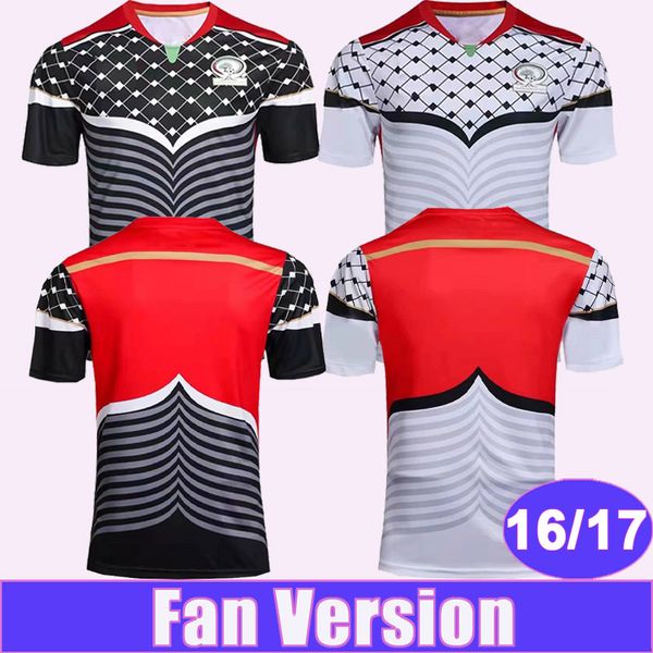 16 17 Palestine National Team Mens Rugby Jerseys Rétro Accueil Blanc Away Noir Football Chemises Uniformes à manches courtes