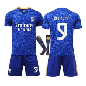 21-22 Real Madrid Home and Away No.9 Benzema Adult Football Football Jersey Childrens Training Kit + chaussettes