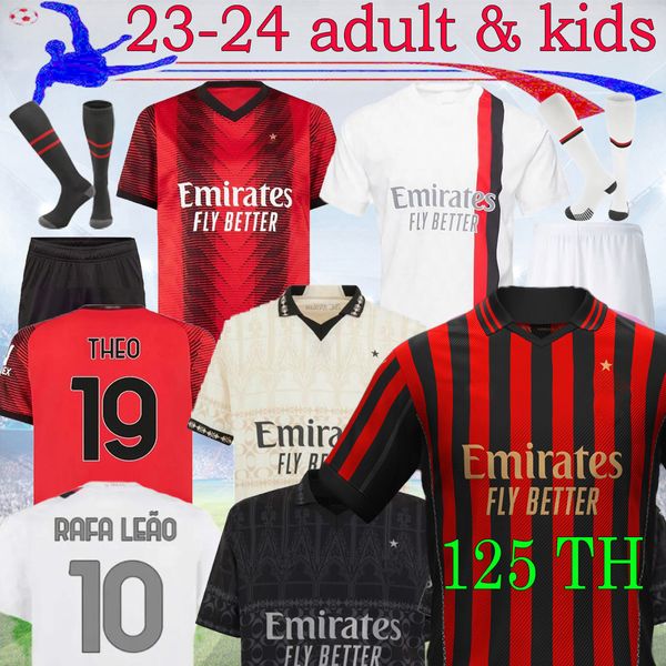 23 24 AC 125 ° Pulisic Rafa Leao Soccer Jerseys 2024 A. Rebic Kjaer Milans Giroud Home Brahim Avistados Cuarto Rebique Theo Bennacer Kessie Football Kit 16-4xl