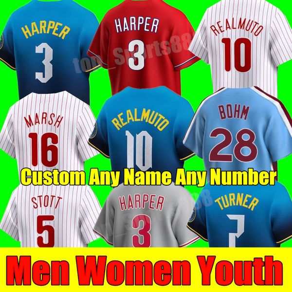 Custom S-4XL Nuevas hombres mujeres jóvenes 2024 Ciudad Connect Jerseys de béisbol Bryce Harpe Trea Turner Rhys Hoskins Filadelfia JT Realmuto Phillies Schwarber Stitch Jersey