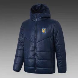 21-22 Tigres UANL Herren-Daunen-Hoodie-Jacke, Winter-Freizeit-Sportmantel, voller Reißverschluss, Sport, Outdoor, warmes Sweatshirt, Logo individuell