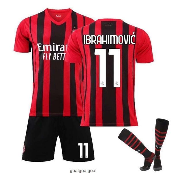 21-22AC Milan camiseta local 11 Ibrahimovic 9 Giroud camiseta de fútbol conjunto de secado rápido