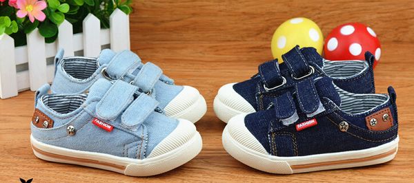 21-30 Toile Enfants Chaussures Sport Respirant Garçons Baskets bleu ciel Enfants pour Filles Jeans Denim Casual Enfant Plat pas cher bateau libre