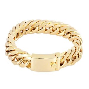 21 5 CM 14 MM GLOEDNIEUWE HOGE KWALITEIT ZWARE HEREN SIERADEN GIFT BIKER 316L ROESTVRIJ STAAL CUBAANSE CURB LINK GOUDEN ARMBAND BANGLE224f