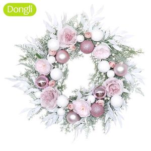 Guirnalda de bola de Navidad de peonía rosa de 21,65 pulgadas, decoración de puerta de vacaciones para el hogar, boda, ventana de la tienda, decoración colgante de vacaciones, guirnalda 211104