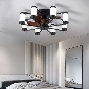 Ventilateur de plafond de 21,7 pouces – Ventilateur de plafond encastré en forme de moulin à vent avec lumière avec télécommande et minuterie, noir
