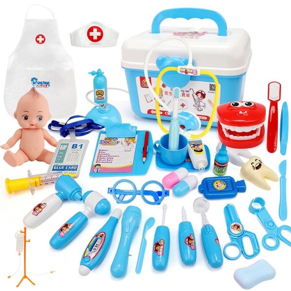 21- Enfants Faire semblant de jouer Docteur Infirmière Toy Set Portable Valise Simulation Medical Kit Enfants Rôle Éducatif Jouer Jouets LJ201012