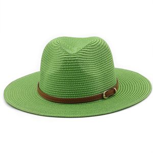 21 couleurs couleur unie chapeau de paille avec ceinture marron large bord Protection solaire unisexe chapeau de plage femmes été en plein air Jazz Panama casquette