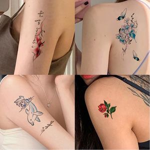 21 autocollants de tatouage de dessin animé de Styles différents autocollant de tatouage Simple de fleur de croquis temporaire imperméable pour les femmes homme