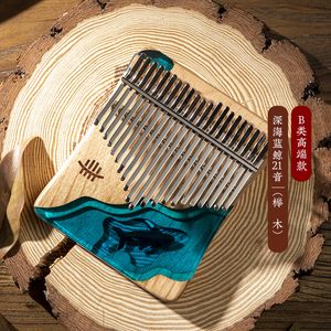 21 touches kalimba pouce piano mer profonde baleine bleue kalimba résine époxy solide bois adapté pour cadeau enfants