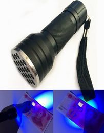 21 LED UV Torcia elettrica Torcia Luce viola Luce nera Lampada UV Torcia 3A Batteria per rilevamento indicatore di controllo DLH4379676470