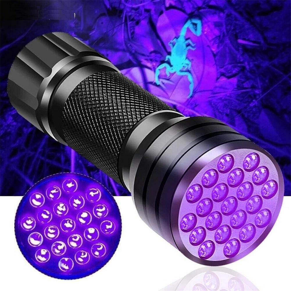 21 LED UV Ultraviolet ficklampan Blacklight 395Nm Mini Torch flashlampa för husdjursfläckar Portabla svarta ljusflicklampor