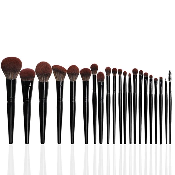 21 Pcs Professionnel Pinceaux De Maquillage Ensemble Premium Poudre Synthétique Fond De Teint Highlight Concealer Fard À Paupières Mélange Sourcil Liner Spoolie Brush Kit Noir