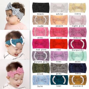 21 Pure Kleuren Eenvoudige Modieuze Baby Hoofdbanden Bowtie Super Zachte Nylon Brede Tulband Kinderen Haarband Hoofddeksels