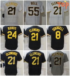 21 Roberto Clemente 55 Bell Baseball Jersey Willie 8 Stargell 24 Barry Bonds Wit Geel Zwart heren t-shirt Jerseys Kwaliteit